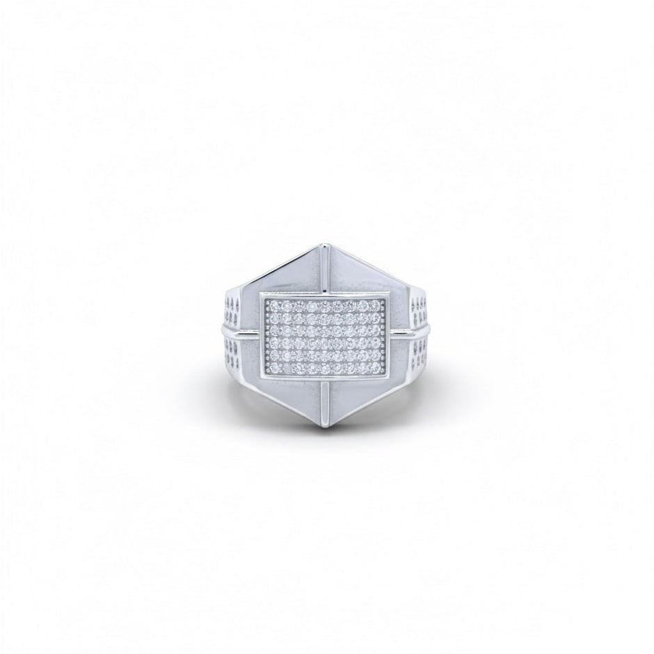 Silver Diamond Brick Frame Ring