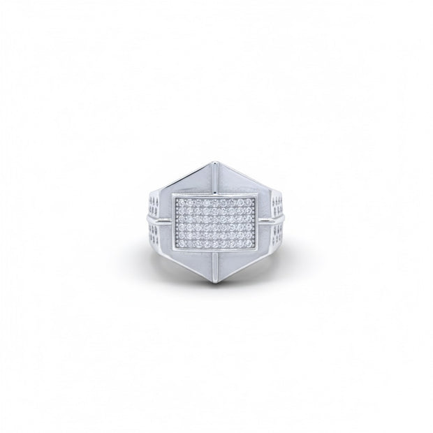 Hexagonal Pave Industrial Signet Ring