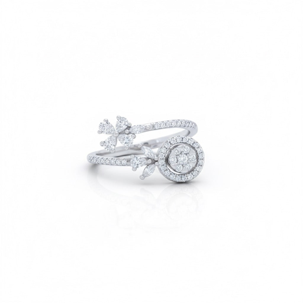 Elegant Floral Halo Dual Silver Ring