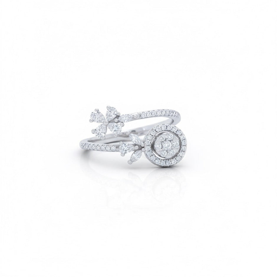 Elegant Floral Halo Dual Silver Ring
