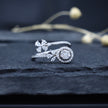 Elegant Floral Halo Dual Silver Ring