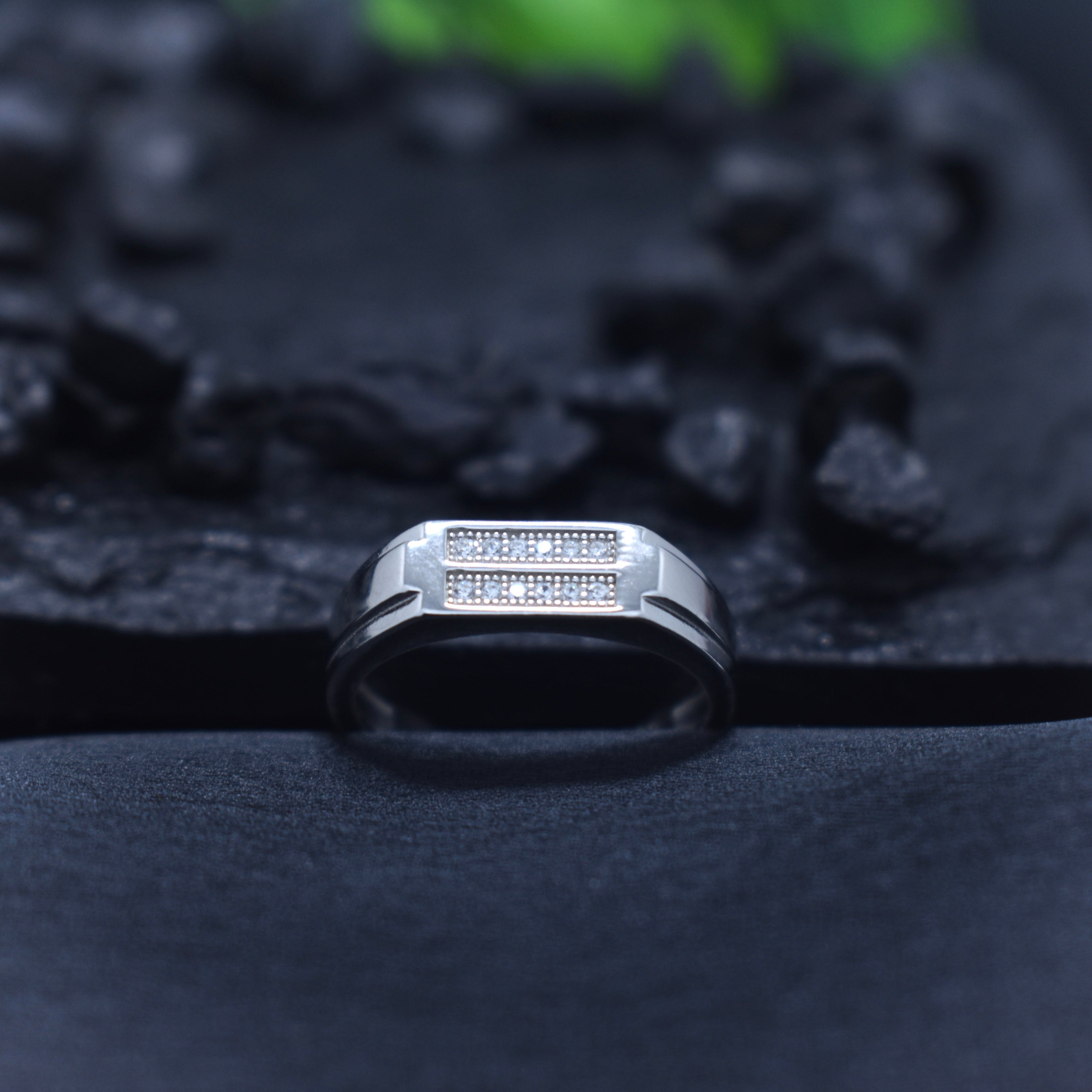 Premium Double Row Pave Silver Ring