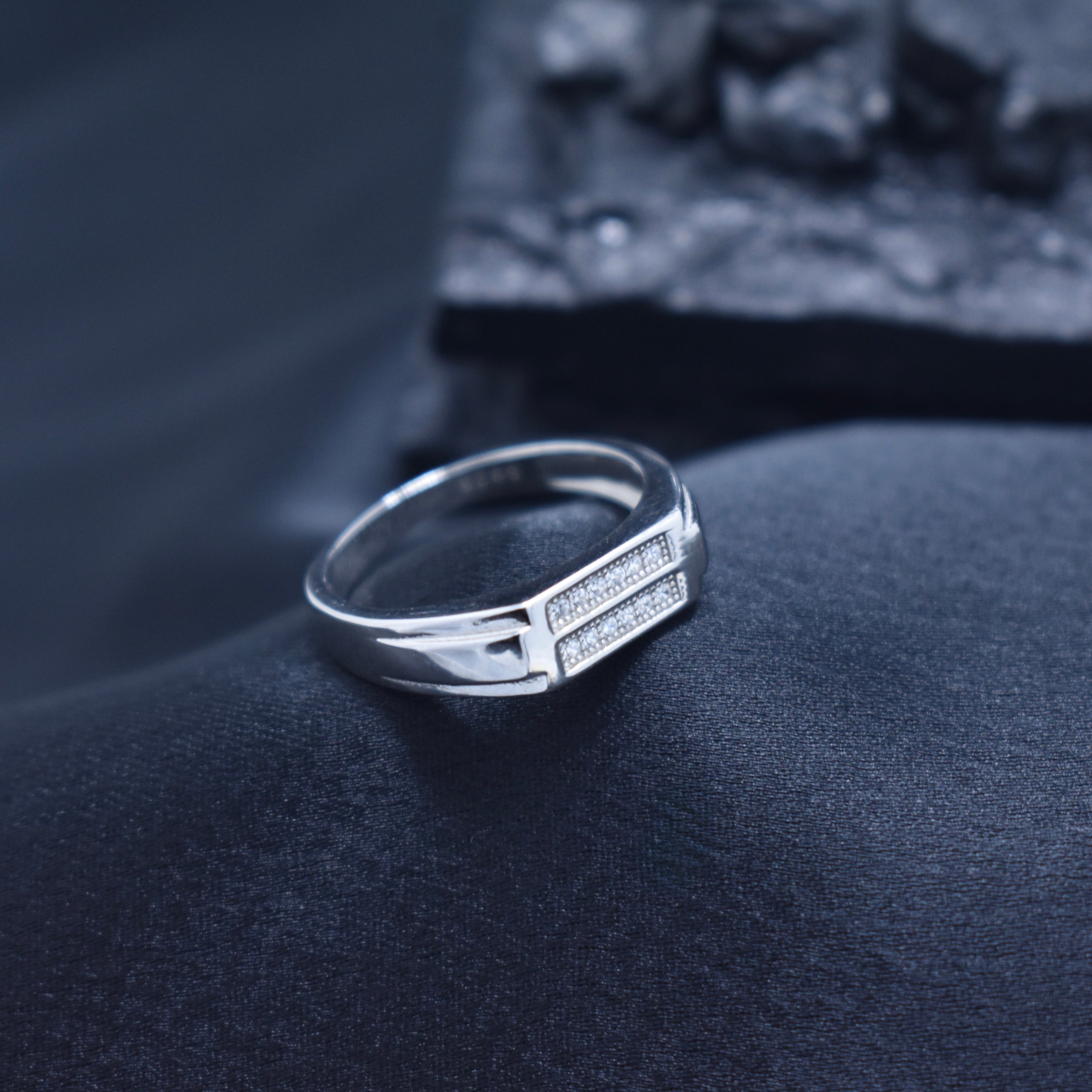 Premium Double Row Pave Silver Ring