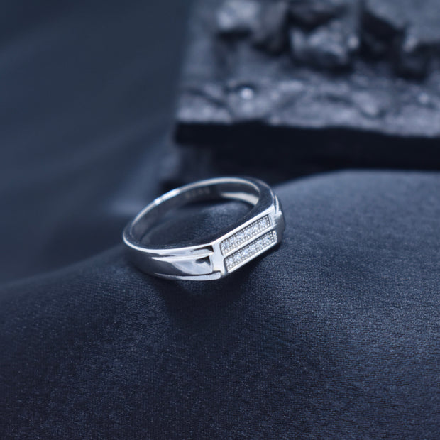 Premium Double Row Pave Silver Ring