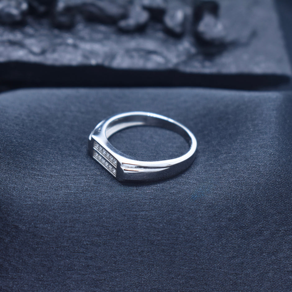 Premium Double Row Pave Silver Ring