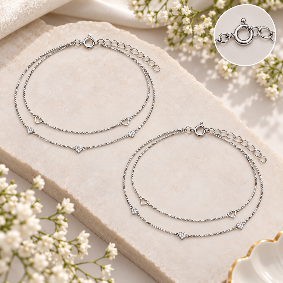 Double Heart Layered Anklet