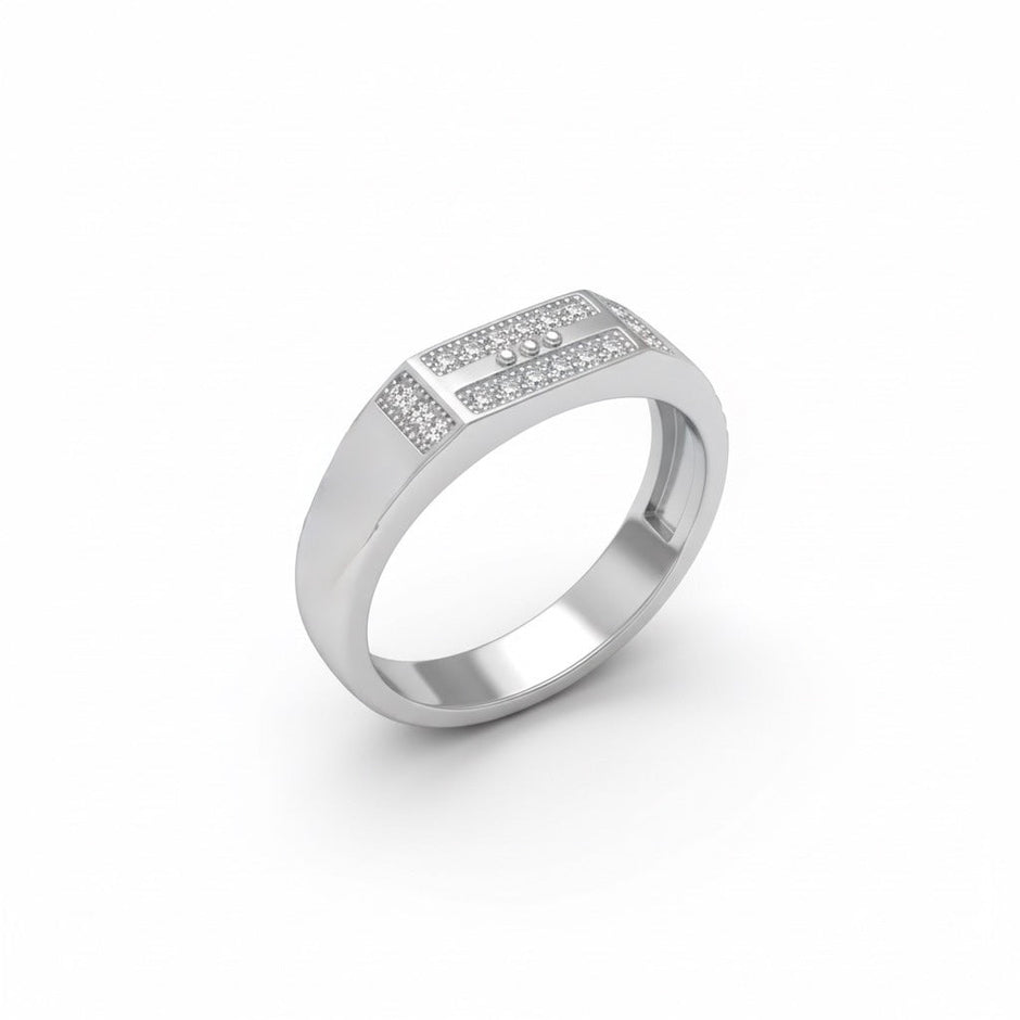 Triple Line Pavé Panel Modern Silver Ring