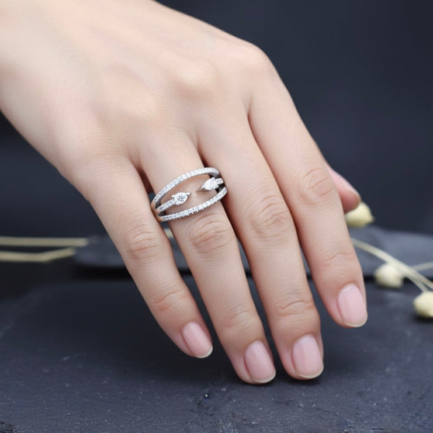 Silver Twin Leaf Ring
