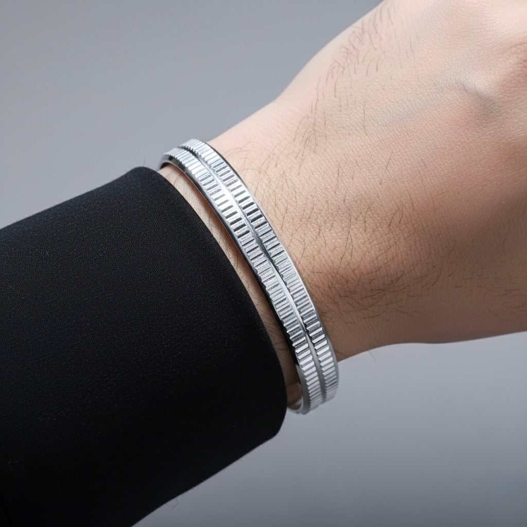 Grooved Line Cuff Kada Bracelet