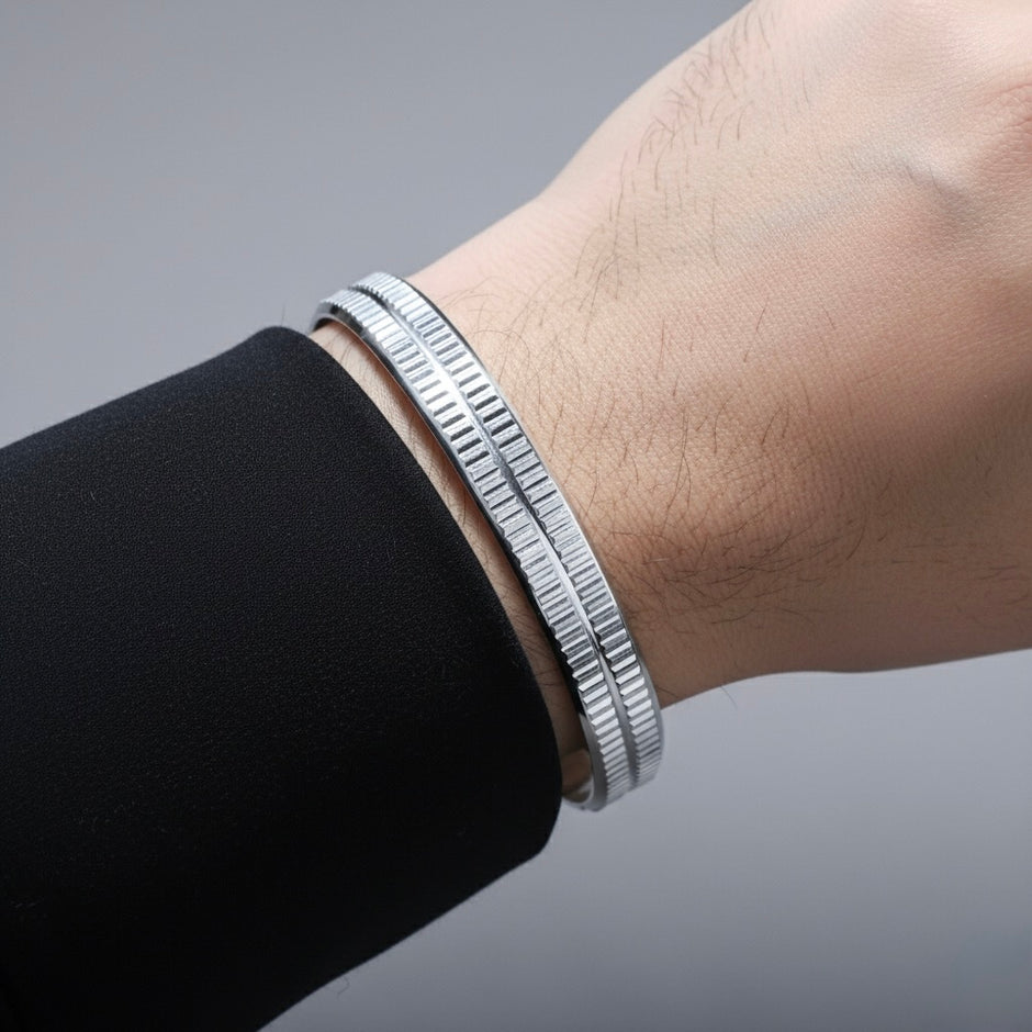Grooved Line Cuff Kada Bracelet