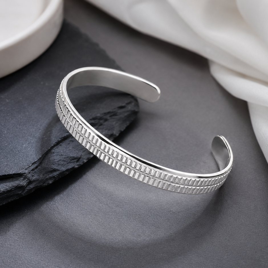 Grooved Line Cuff Kada Bracelet