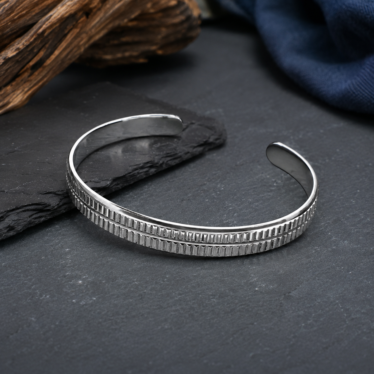 Grooved Line Cuff Kada Bracelet