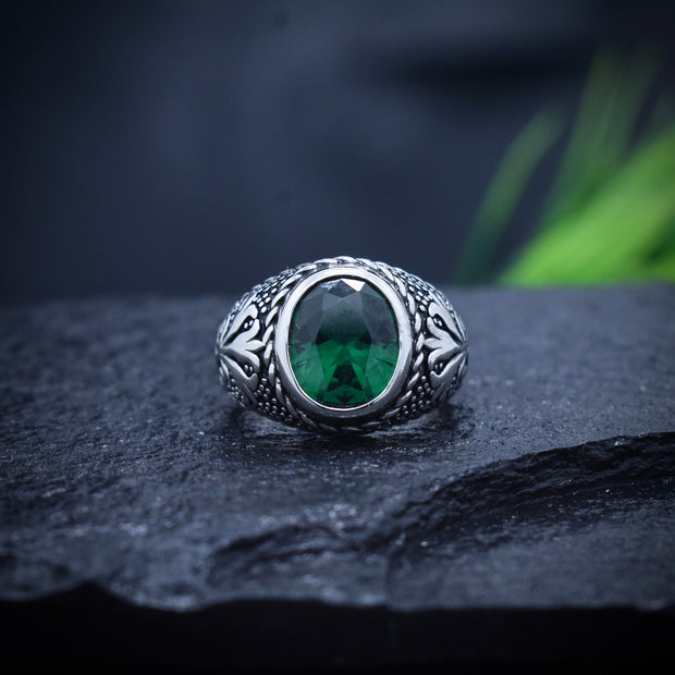 Antique Silver Emerald Crown Ring