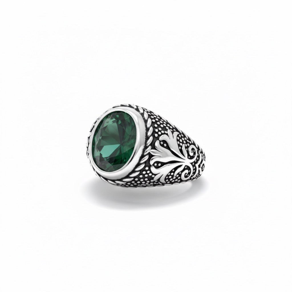 Antique Silver Emerald Crown Ring