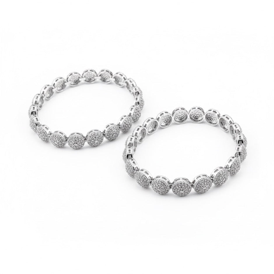 Oval Cluster Silver Bangle Set
