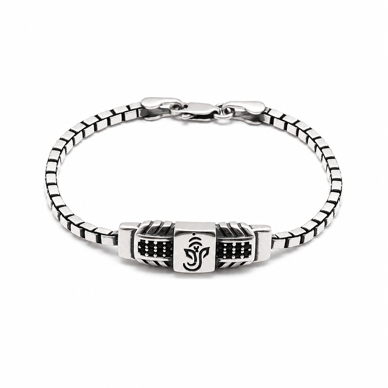 Ganesha Black Stone Box Chain Bracelet