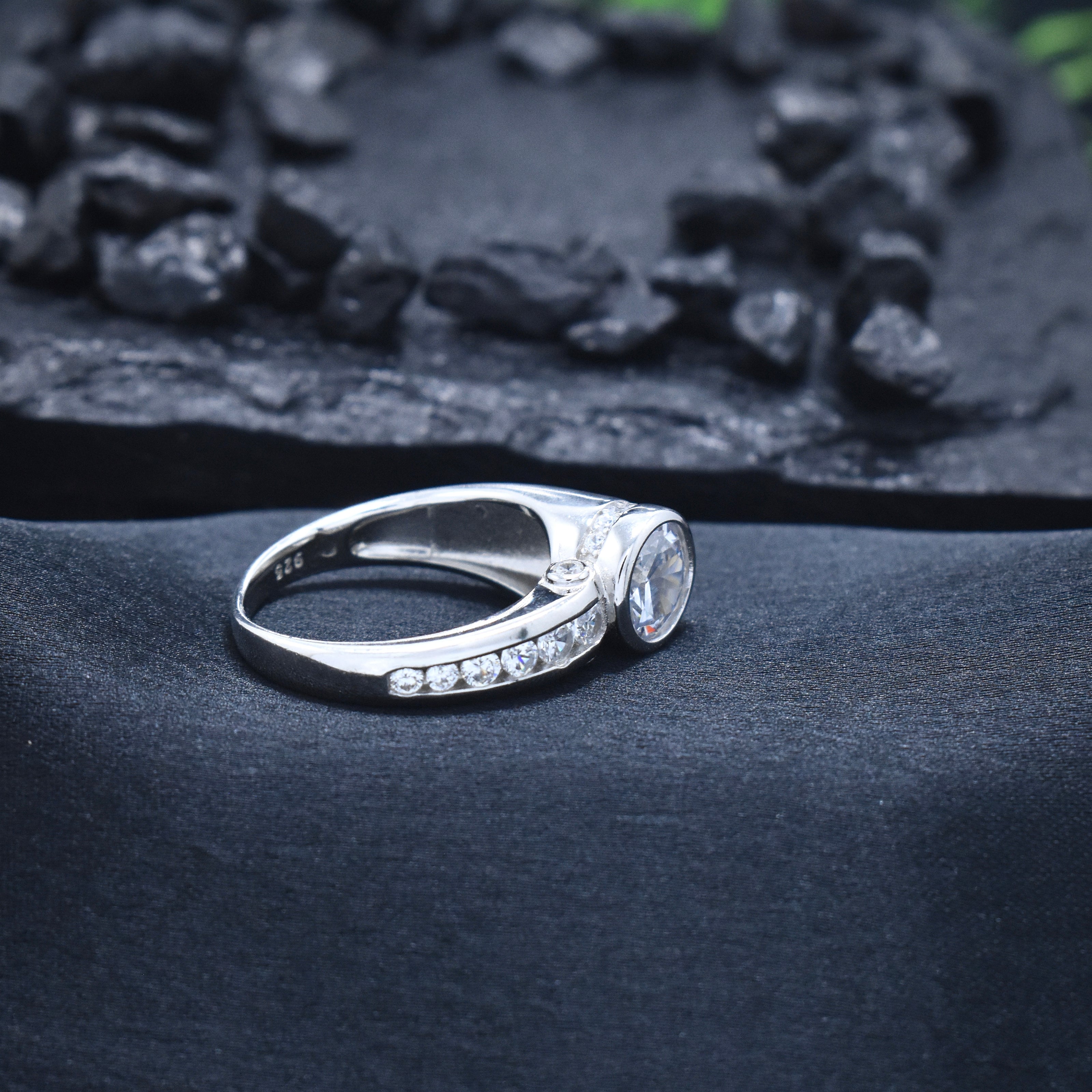 Bezel-Set Bypass Solitaire Statement Ring