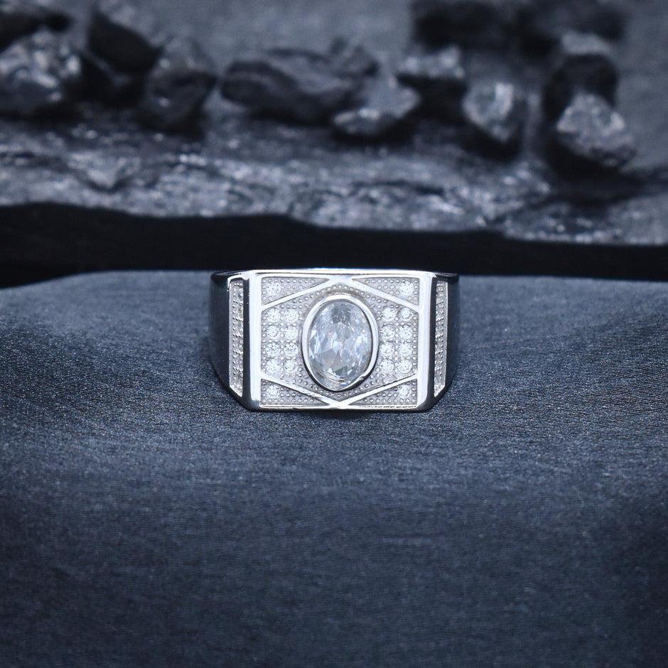 Oval Medallion Geometric Statement Ring