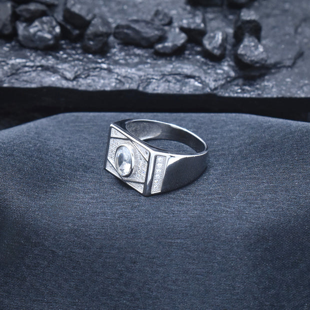 Oval Center Pave Diamond Silver Ring