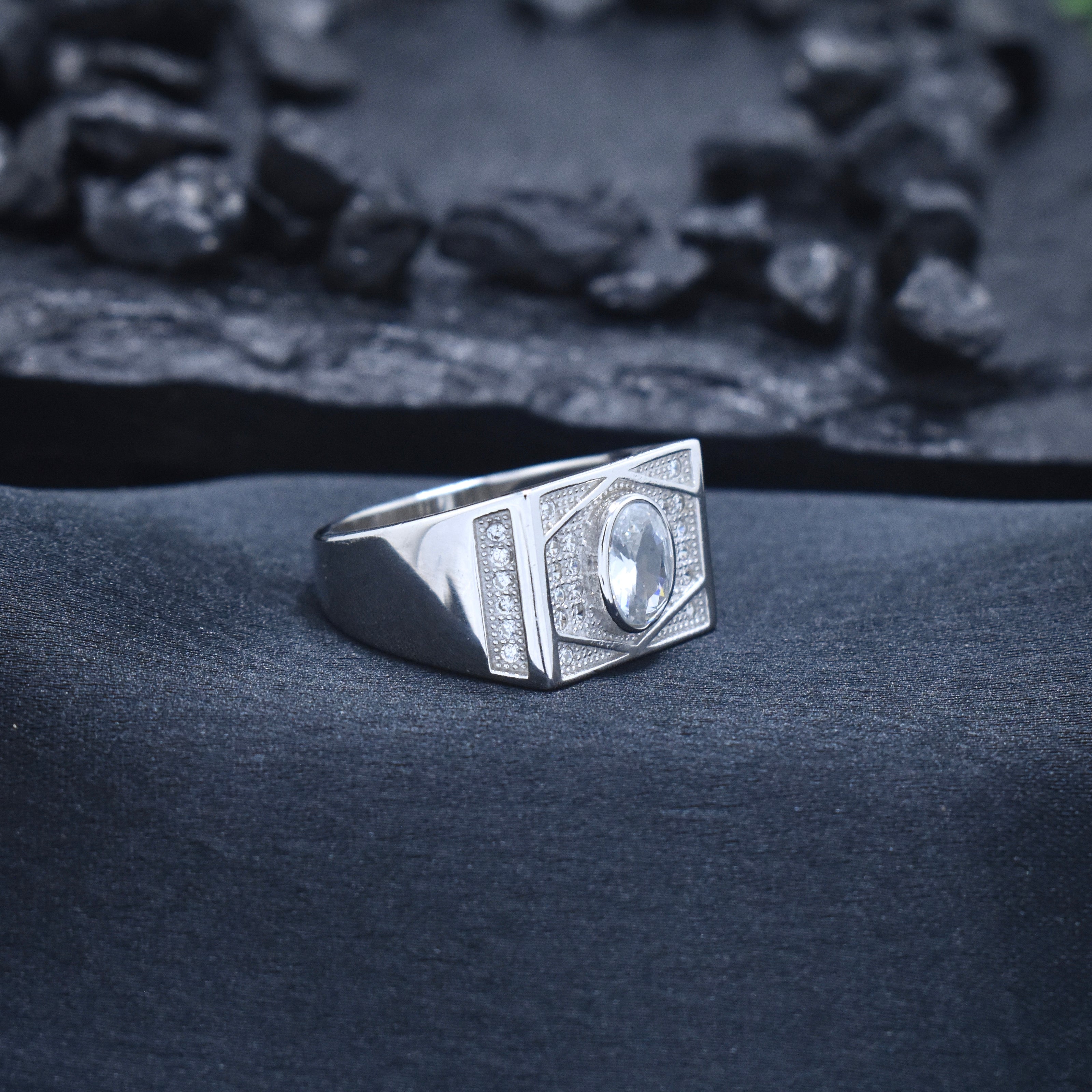 Oval Medallion Geometric Statement Ring