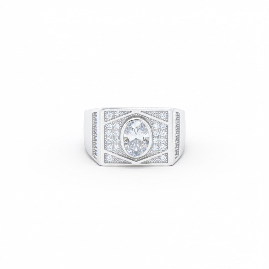 Oval Medallion Geometric Statement Ring