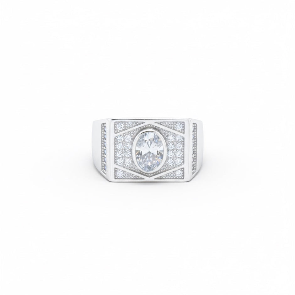 Oval Medallion Geometric Statement Ring