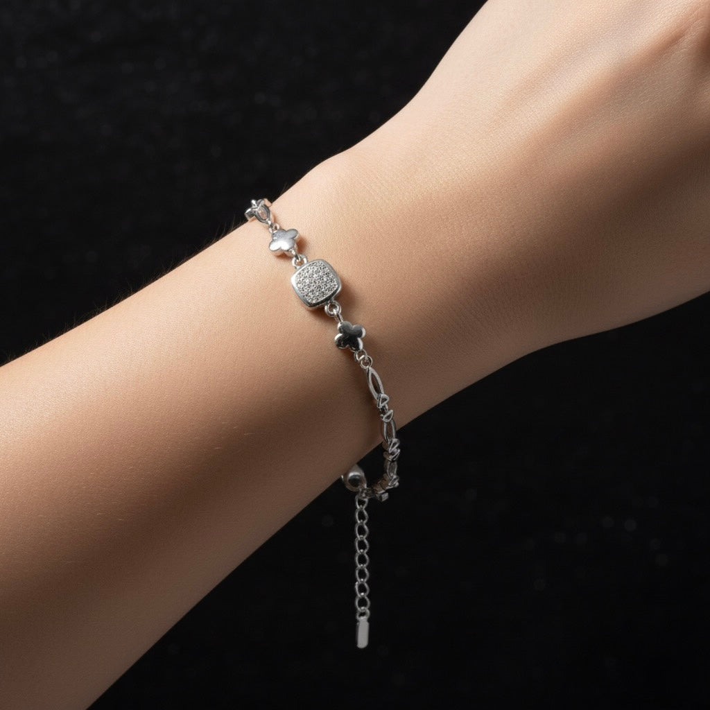 Textured Cube Silver Bracelet