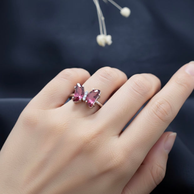 Ruby Pink Zircon Butterfly Statement Ring