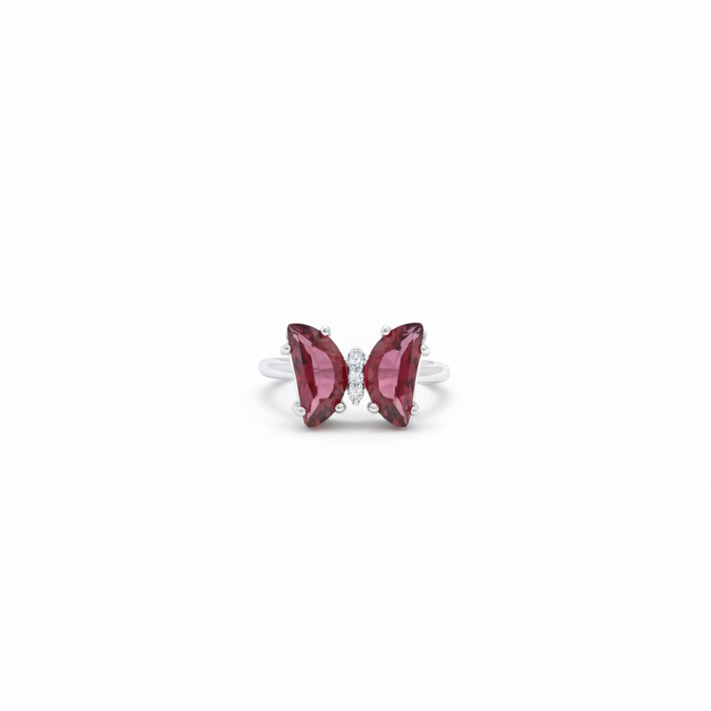 Ruby Pink Zircon Butterfly Statement Ring