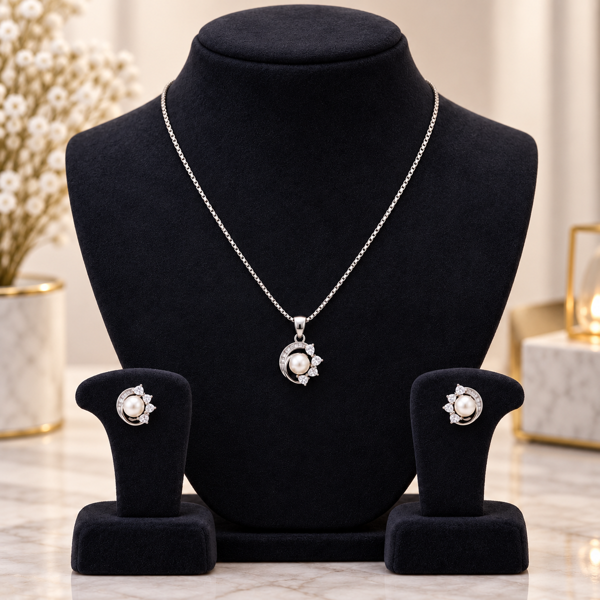 Pearl Cluster Pendant Set