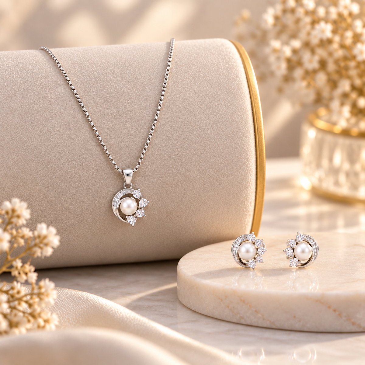 Pearl Cluster Pendant Set