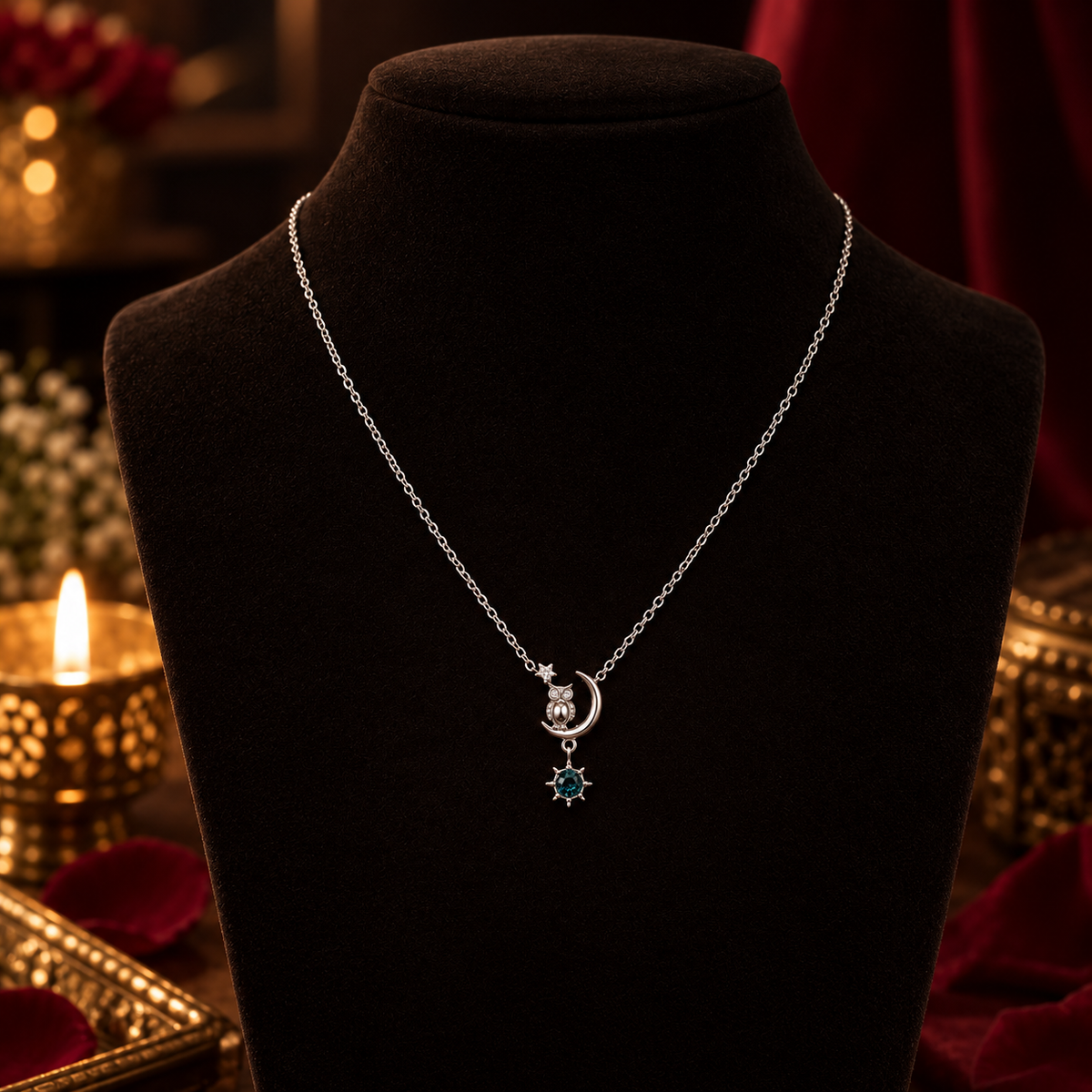 Owl Moon Pendant Necklace