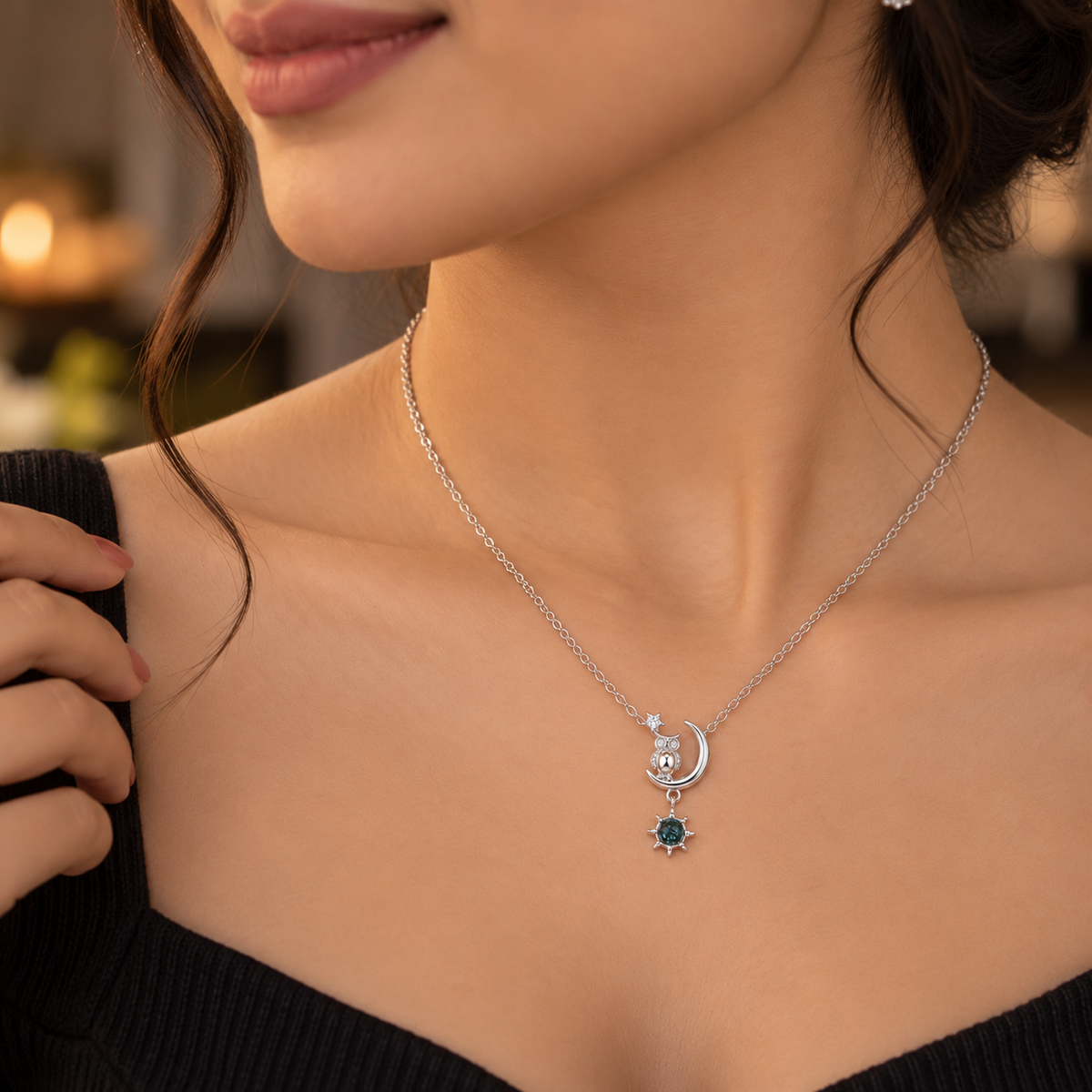 Owl Moon Pendant Necklace
