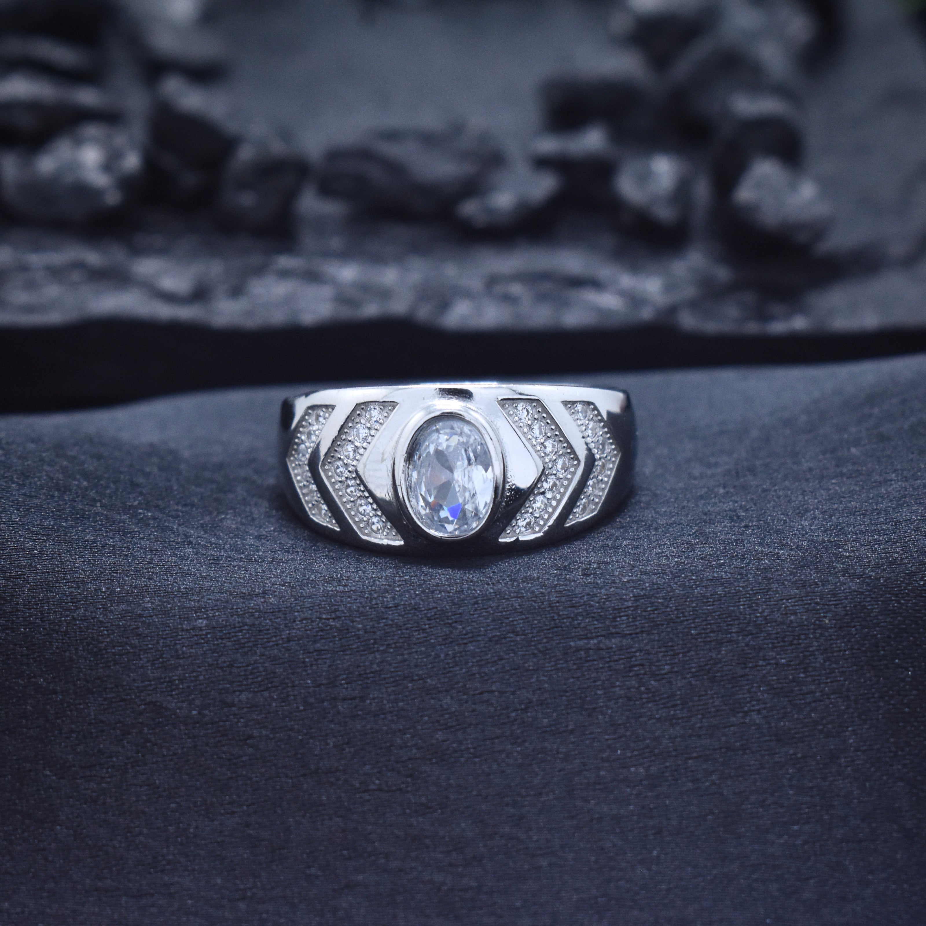Chevron Solitaire Statement Ring