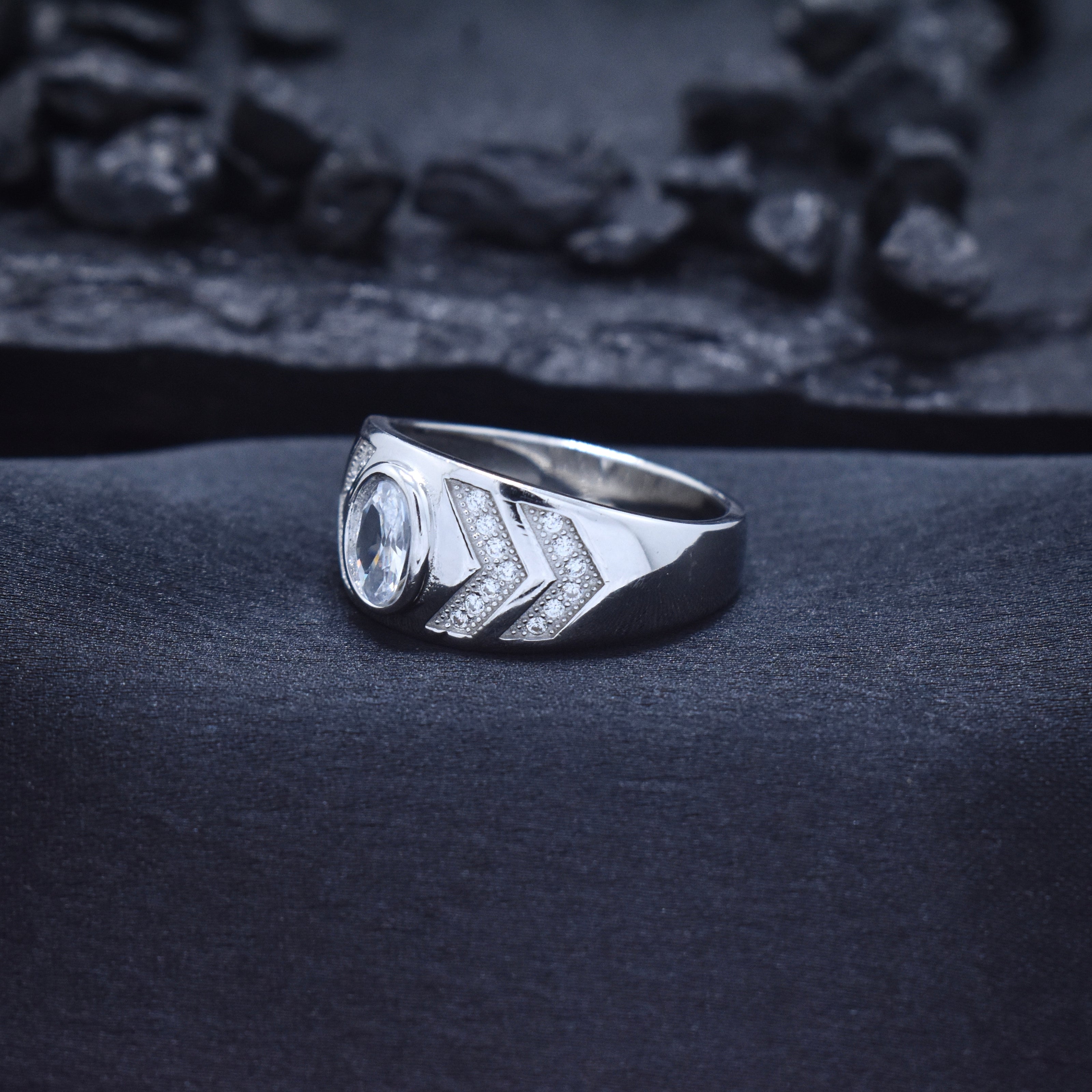 Chevron Solitaire Statement Ring