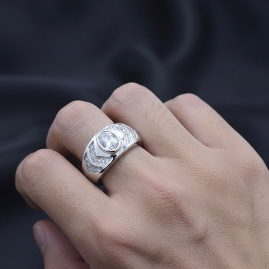 Chevron Solitaire Statement Ring
