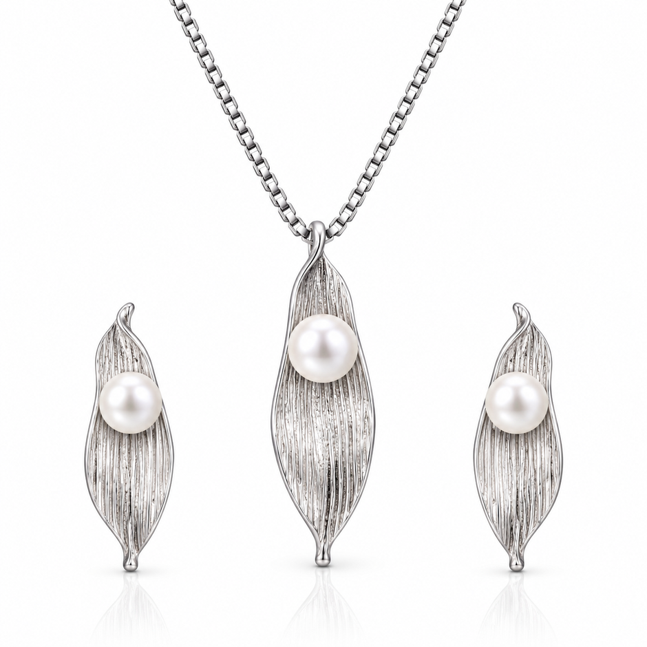 Leaf Pearl Pendant Set