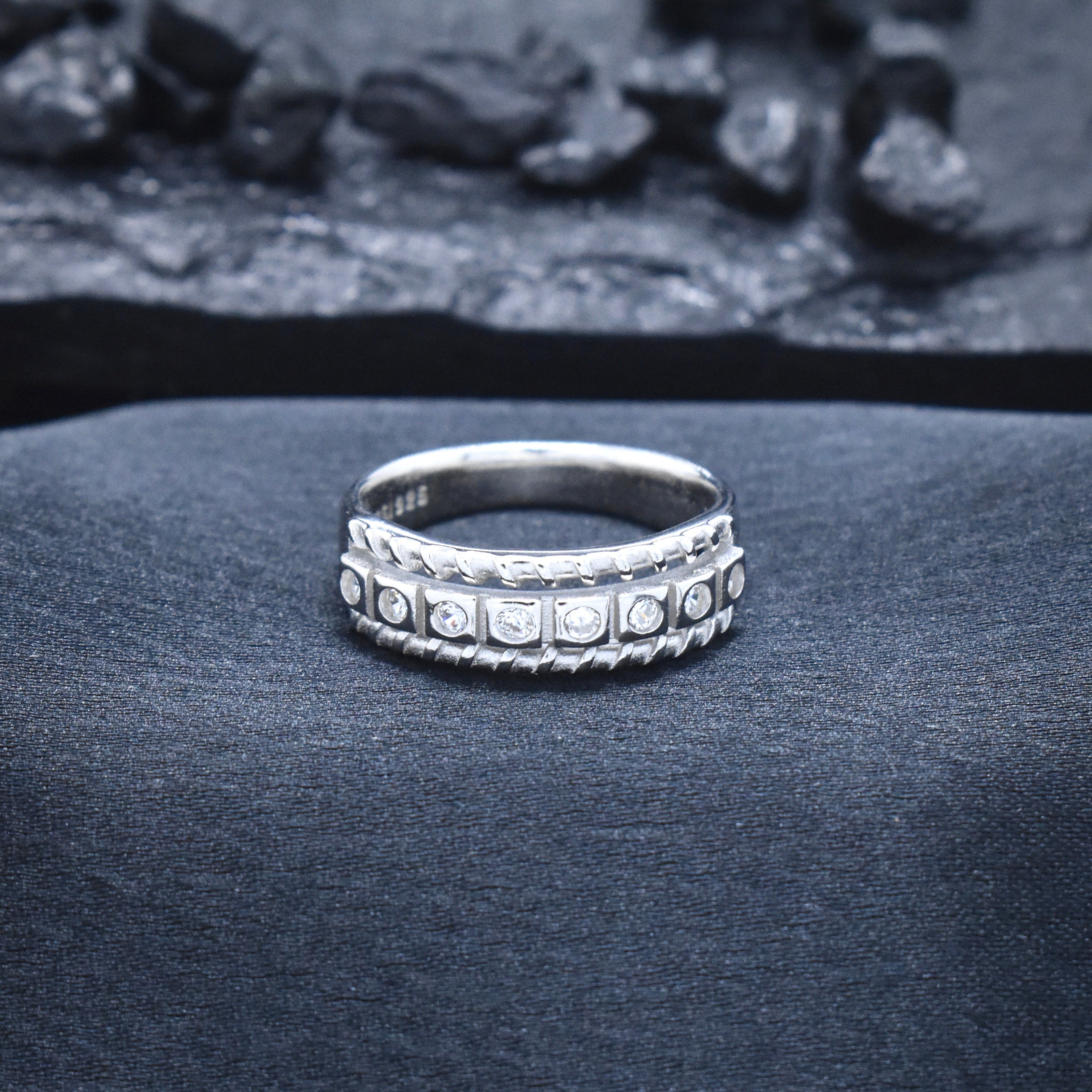 Diamond Accent Rope Edge Band Silver Ring