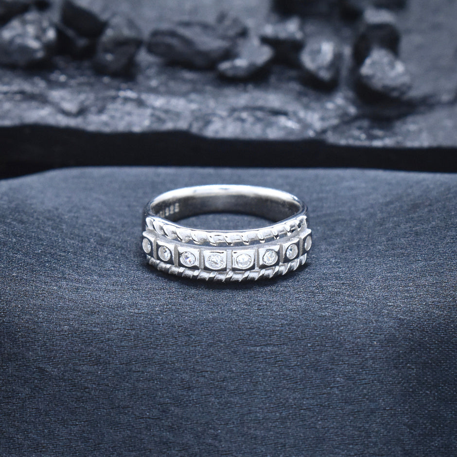 Diamond Accent Rope Edge Band Silver Ring