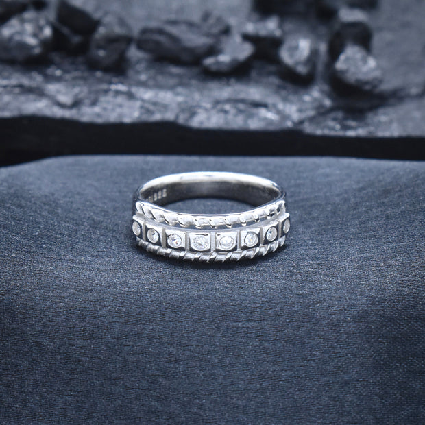 Diamond Accent Rope Edge Band Silver Ring