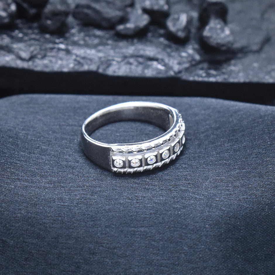 Diamond Accent Rope Edge Band Silver Ring