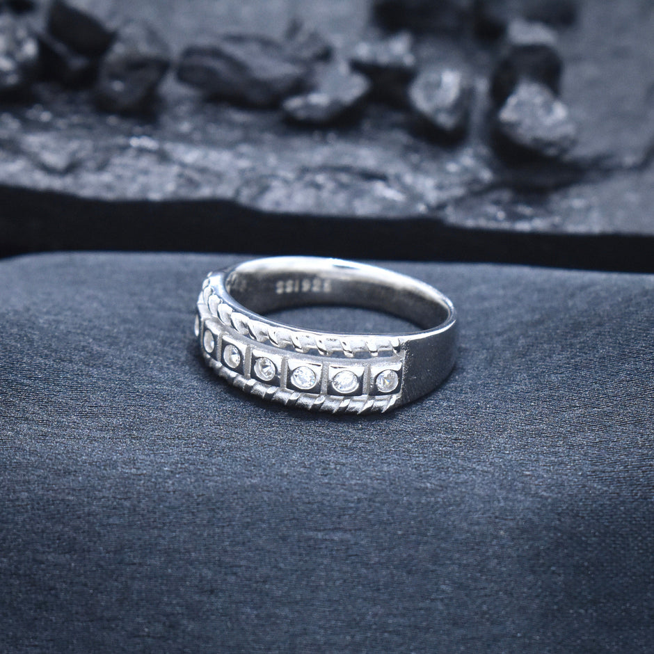 Diamond Accent Rope Edge Band Silver Ring