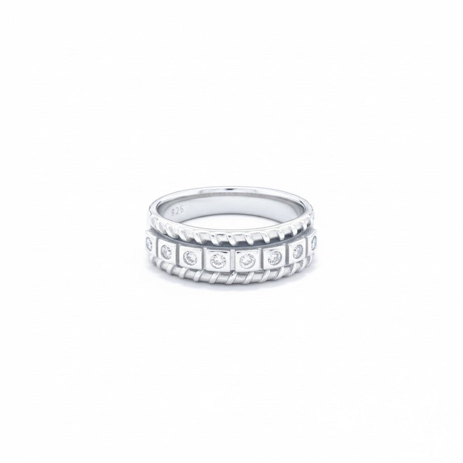 Diamond Accent Rope Edge Band Silver Ring