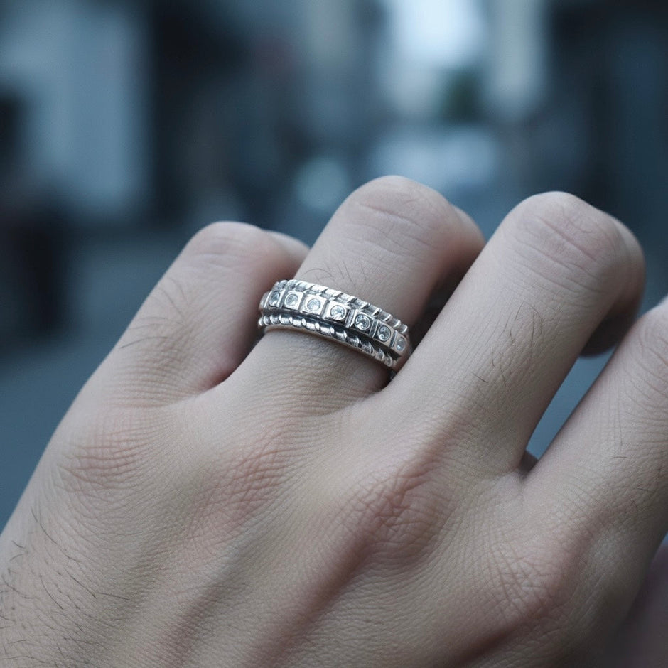 Diamond Accent Rope Edge Band Silver Ring