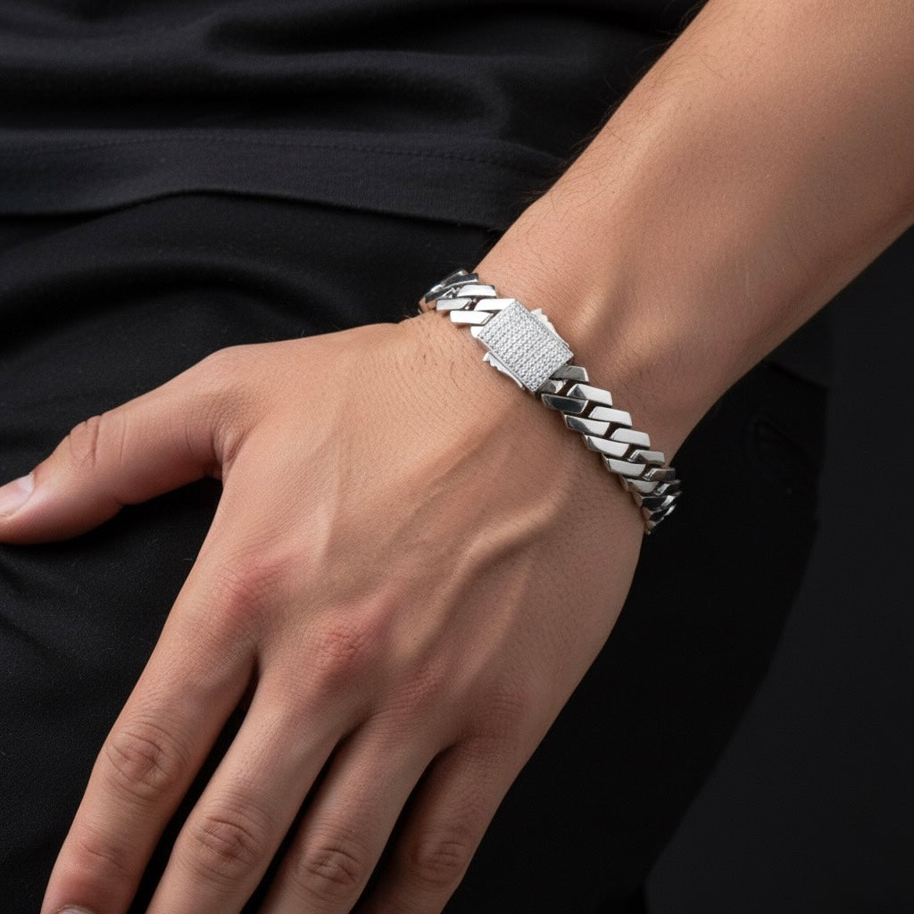 Cuban Pattern Silver Bracelet