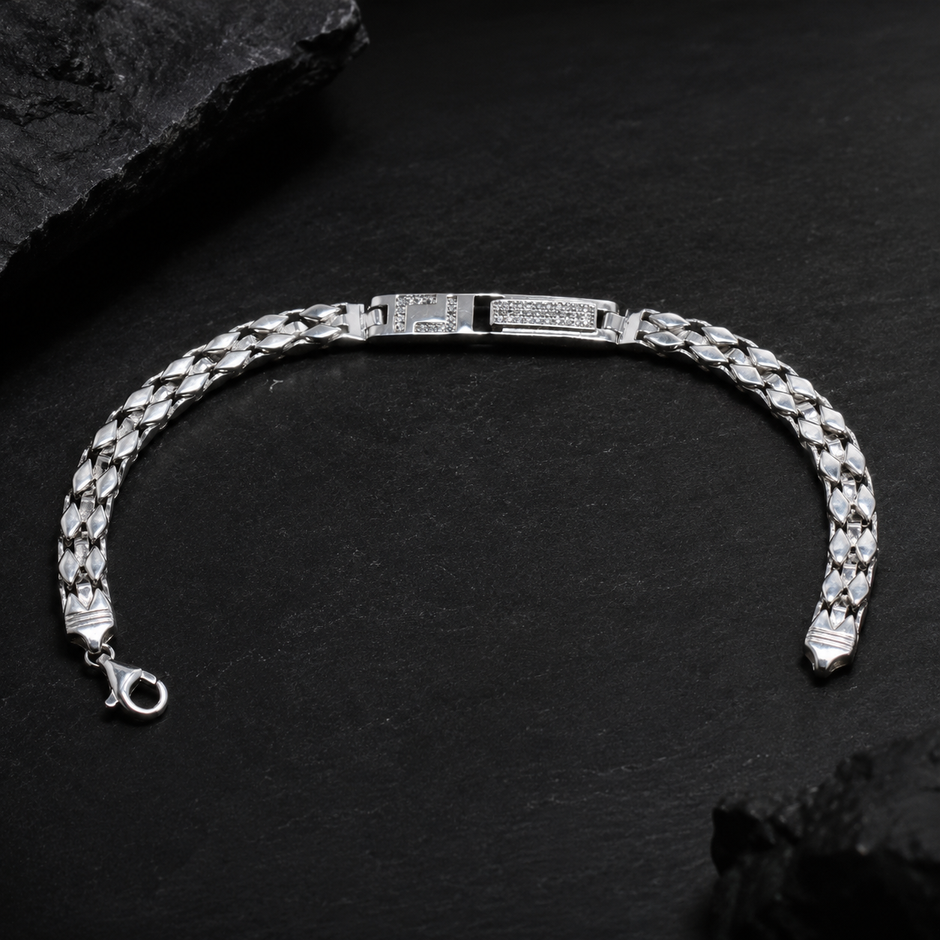 Greek Key ID Foxtail Bracelet