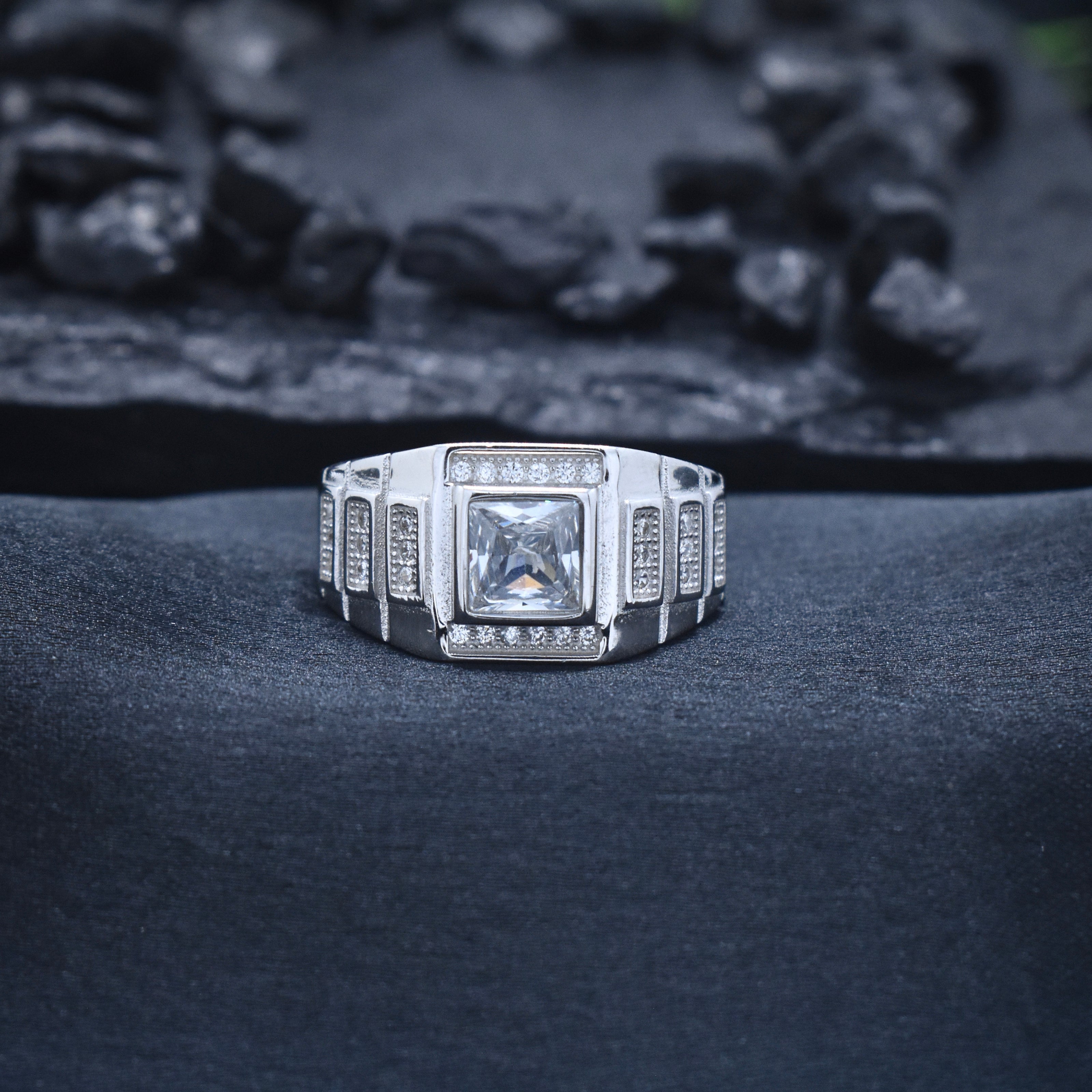 Architectural Square Solitaire Statement Ring