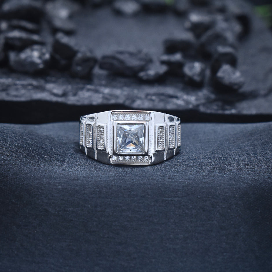 Architectural Square Solitaire Statement Ring