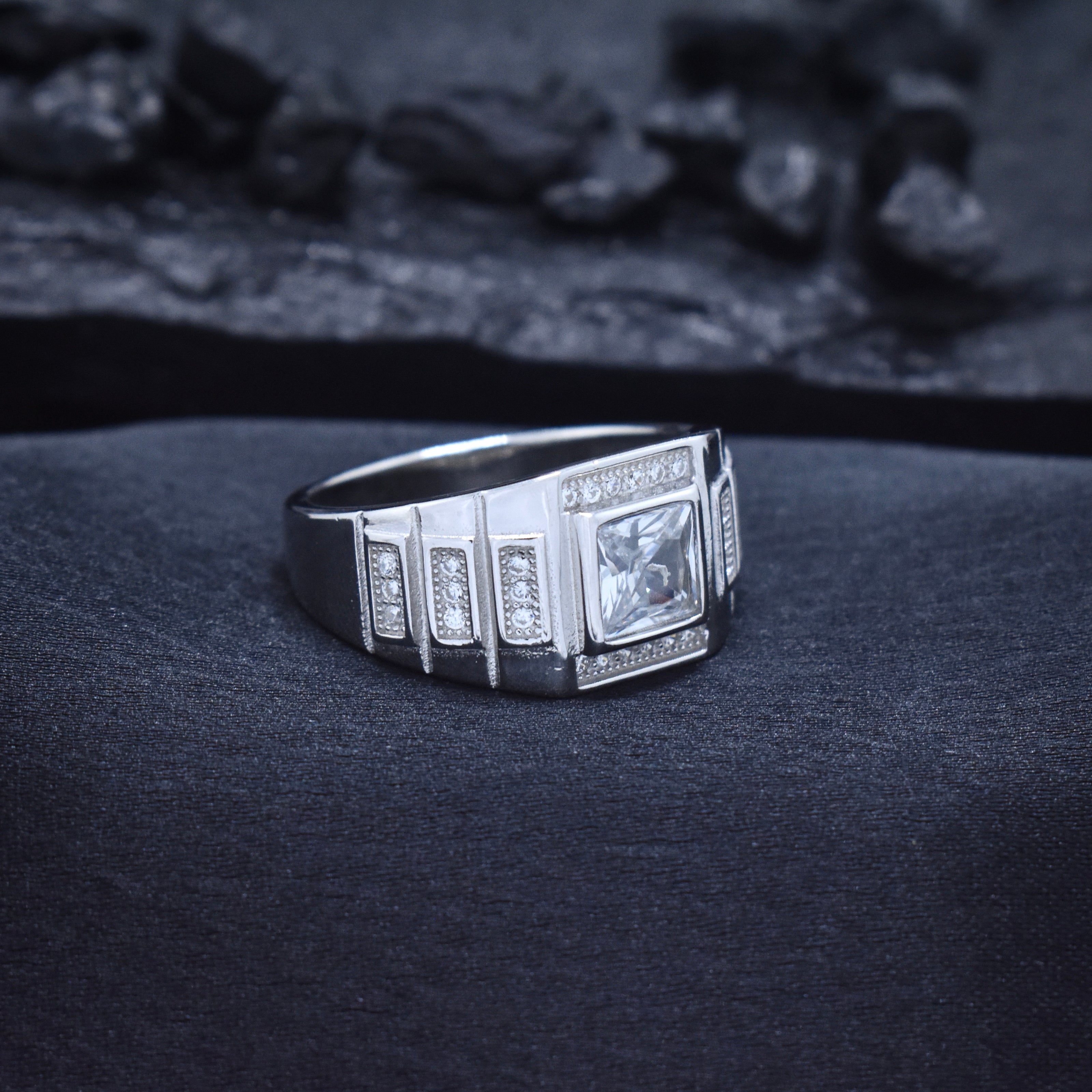 Architectural Square Solitaire Statement Ring
