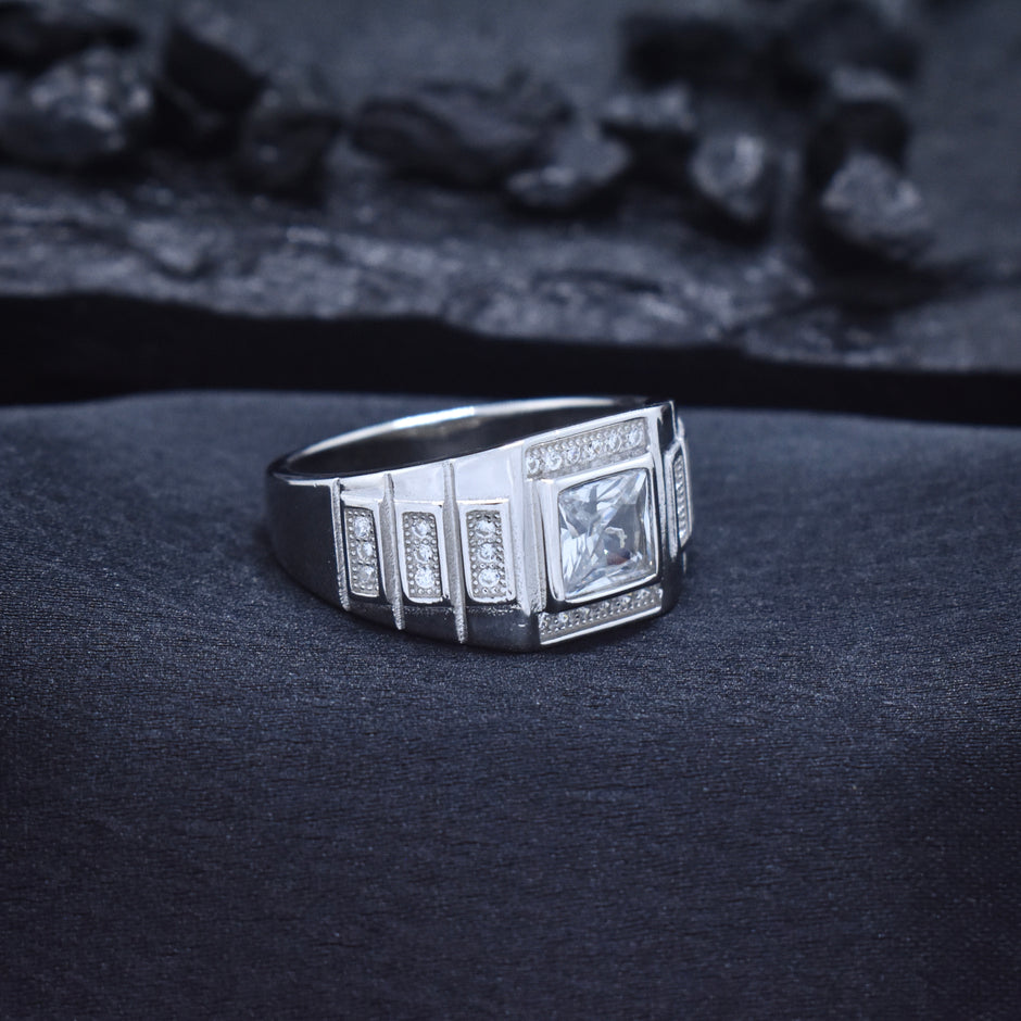 Architectural Square Solitaire Statement Ring